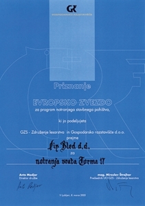 Picture of 1. Preis „der Europäische Stern“ 2006 und 2005 für Feuerschutztürflügel mit Intarsie.